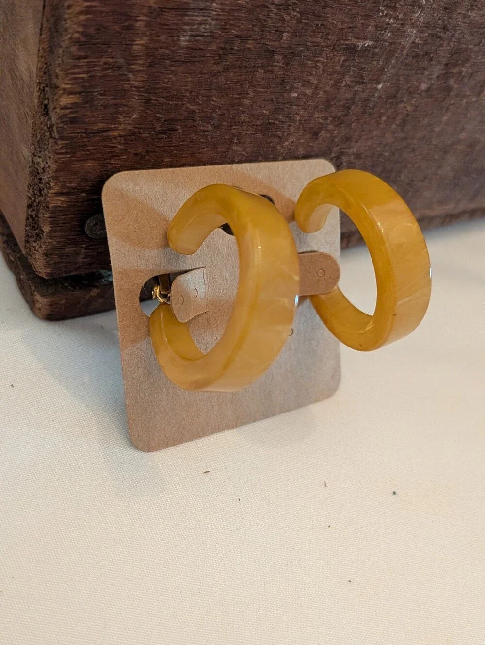 Yellow Resin Hoop Clip On Earrings - Women's Fashion Jewelry